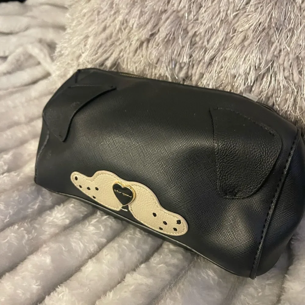 Betsey johnson small organizer makeup bag/pouch/case black white dog puppy face